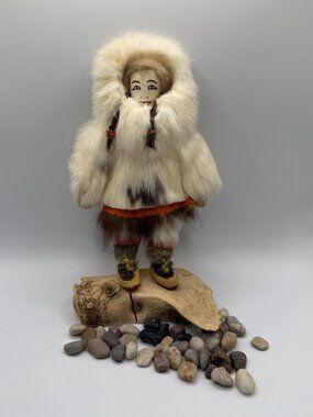 Vintage Hand made Alaskan Inuit Doll Real Fur